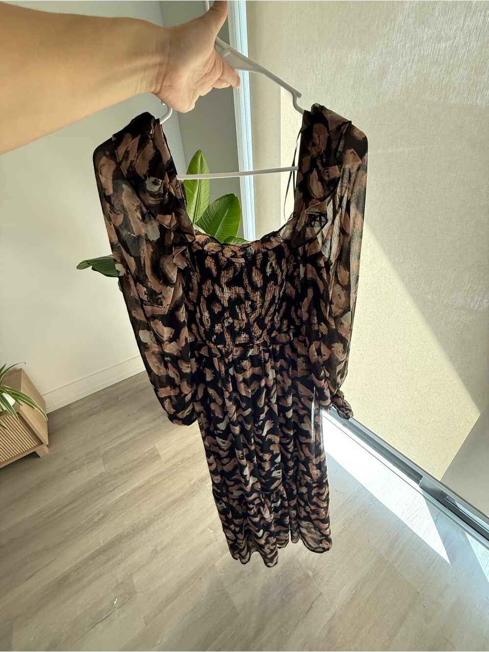Sheer brown and black Print Maxi Dress
